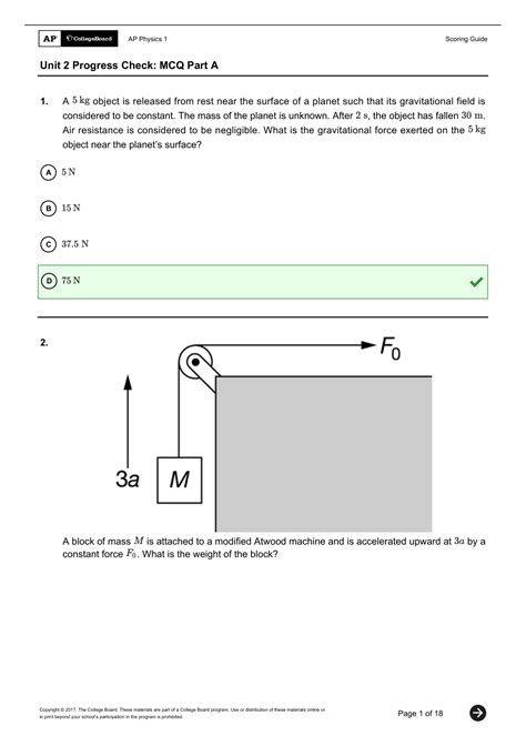 AP Physics 1 - Unit 2 Progress Check: MCQ Part A 2023 - Harrisburg ...