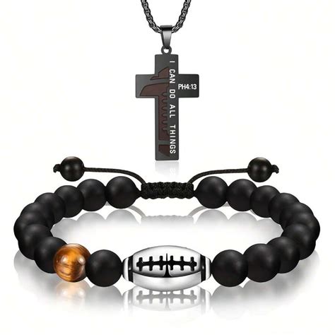 A Set Of Stainless Steel Rugby Necklace And Rugby Bracelet Is Suitable ...