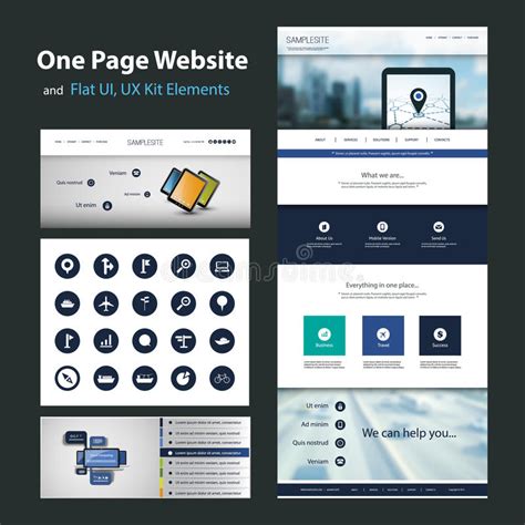 一块页网站设计模板和平的UI， UX元素 向量例证. 插画 包括有 财务, 联络, 工具箱, 商业, 互联网 - 46024773