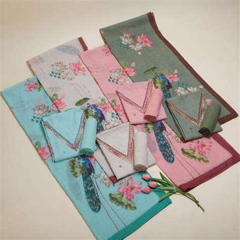 Javer Floral & Peacock Linen Floral French Knots Unstitched Suit Set