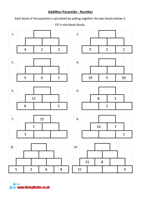 Number Pyramids Worksheet 的图像结果