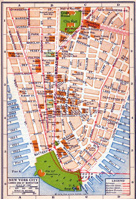 Old detailed road map of New York city of lower Manhattan 1916 | Vidiani.com | Maps of all ...