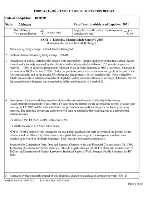Fillable Online dhr alabama form acf-202tanf caseload reduction report ...