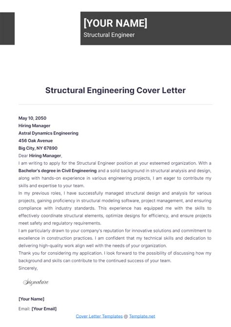 Free Structural Engineering Cover Letter Template to Edit Online