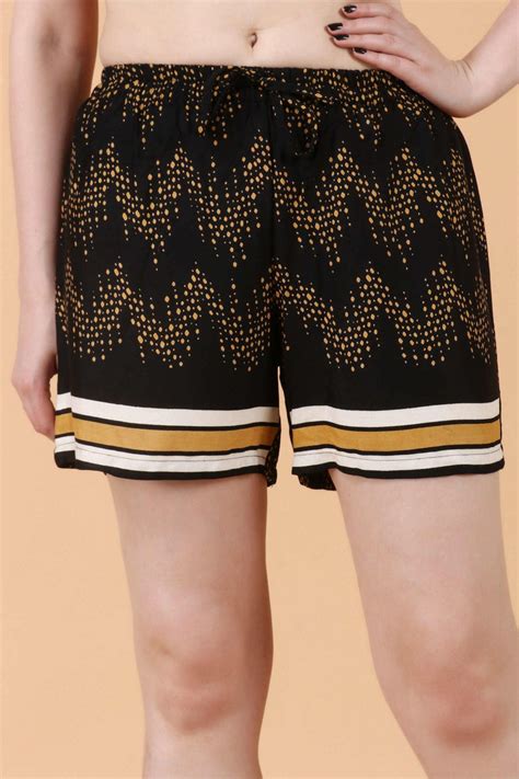 Graphic Print Rayon Casual Shorts with Drawstring - Mid-Rise, Above ...