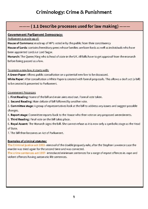 WJEC Unit 4 - Criminology Notes on Crime, Lawmaking & Punishment - Studocu