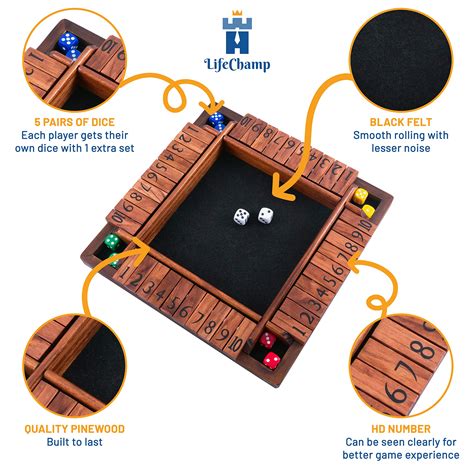 Wooden Shut The Box Game with Dare Cards and Carry Bag, 12 Inch, 2 to 4 ...