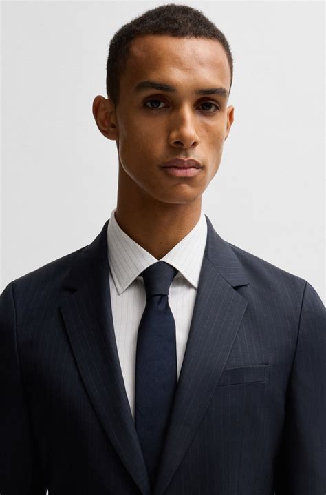BOSS - Slim-fit suit in pinstripe virgin wool - Blue Patterned