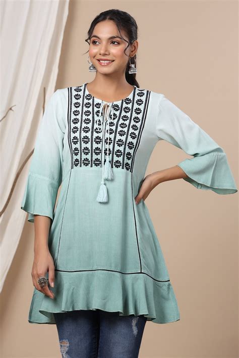 Sage Green Ombre A-Line Tunic with Embroidered Yoke Juniper Fashion