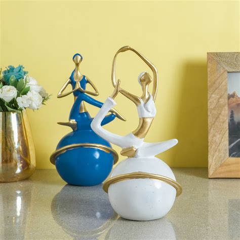 Eternity metallic blue & White Yoga posture Table Accent (Set of 2 ...