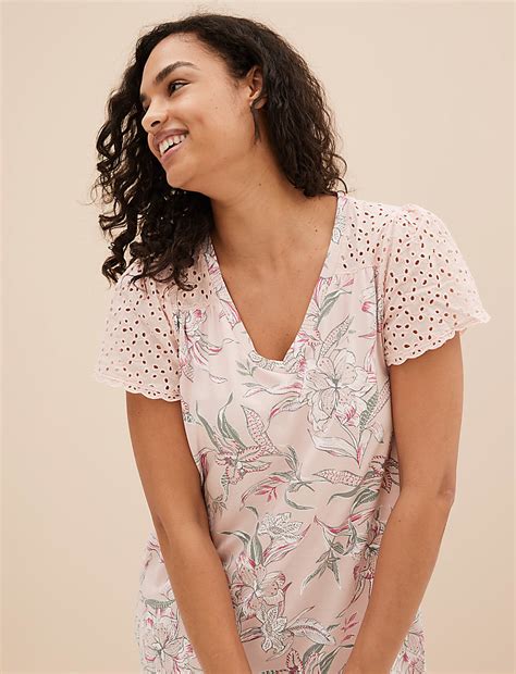 Buy Pure Cotton Printed V-Neck Nightdress at Marks & Spencer