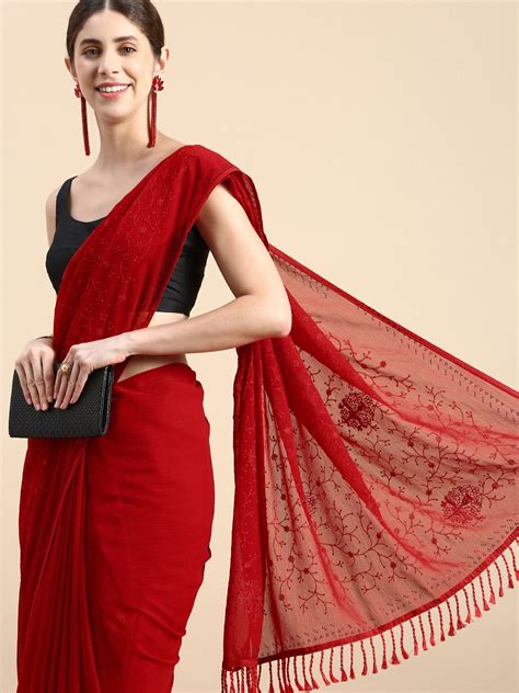 Indian Women Floral Beads and Stones Silk Blend Saree - Price History