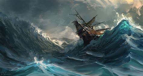 ArtStation - Sinking ship spitpaint, Denis Loebner ------ Sinking ship, waves, ocean, storm ...
