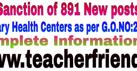 AP Sanction of 891 New posts at Primary Health Centers as per G.O.NO ...