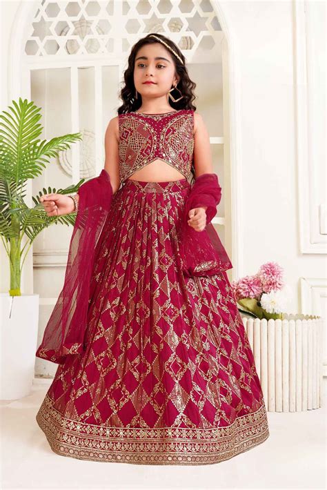 Maroon Mirror Work And Embroidered With Printed Lehenga Choli Set For ...