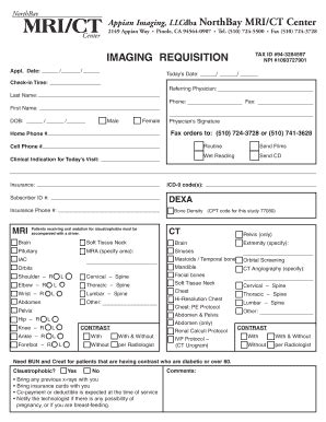 Fillable Online Imaging Requisition Form - NorthBay MRI Fax Email Print ...