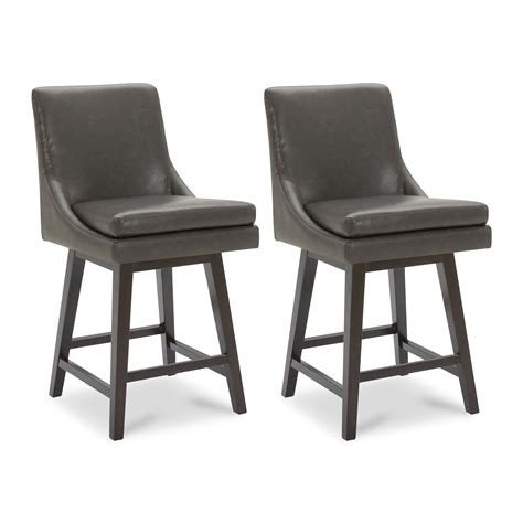 CHITA 26 inch Upholstered Swivel Faux Leather Counter Bar Stools with ...