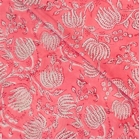 Pure Cotton Jaipuri Soft Pink With Lotus Jaal Hand Block Print Fabric ...