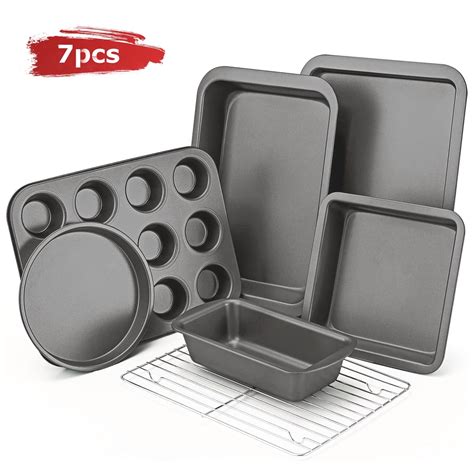 Nonstick Bakeware Set, KITESSENSU 7-Piece Baking Pans Sets with Round ...