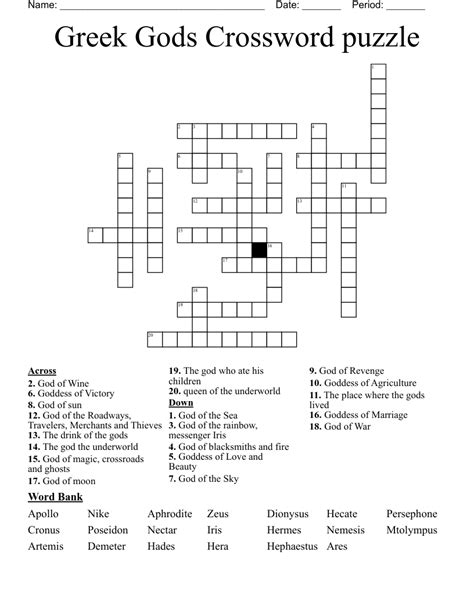 Greek Gods Crossword puzzle - WordMint