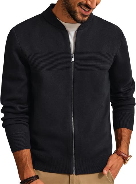 PJ PAUL JONES Mens Cardigan Sweater Full Zip Sweater Black Knit ...