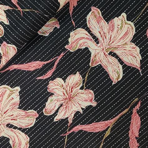 Pure Cotton Kaatha Dobi Black With Pink Flower Jaal Design Printed Fab ...