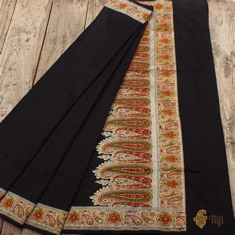Black Pure Katan Silk Jamawar Banarasi Handloom Saree - Tilfi