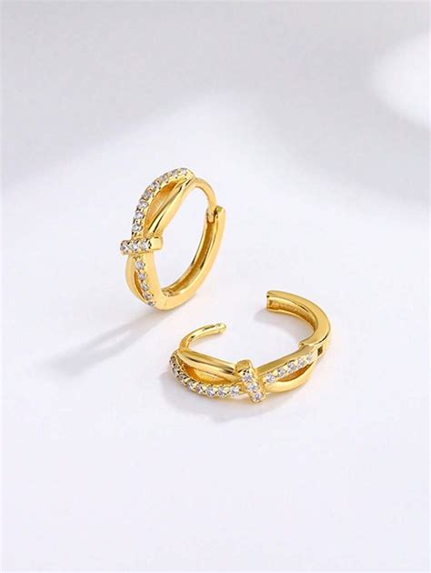 1 Pair Minimalist Design Cubic Zirconia Lined Knotted Earrings | SHEIN USA