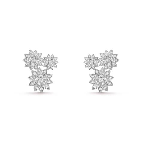 Lotus earrings, 3 flowers 18K white gold, Diamond - Van Cleef & Arpels