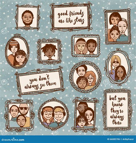 Cute Hand Drawn Picture Frames with People and Inspirational Quote ...