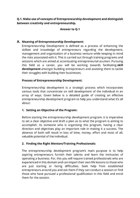 Answer to Q - Assignment - Q. Make use of concepts of Entrepreneurship ...