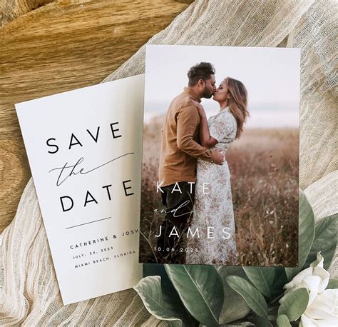 Double-sided MODERN Photo Save the Date Template, Downloadable ...