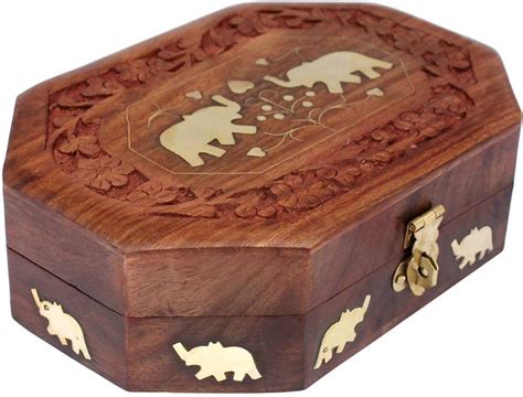 RGRANDSONS Handmade Wooden Jewellery Box Octagonal Handcrafted Elephant ...