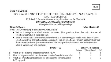 NLP R20 - B.Tech II Sem Supplementary Exam Notes - Studocu