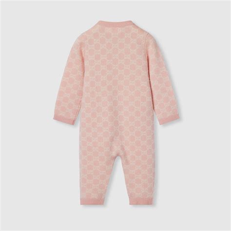 Baby GG wool jacquard one-piece in light pink and white | GUCCI® US
