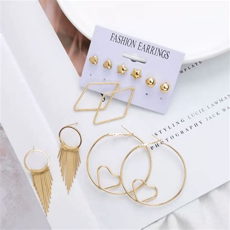 Pinapes Latest Design Metal Earrings for Women and Girls (Set of 6 ...