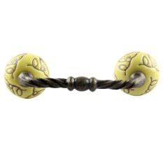 Calla Lily Brown Etched Ceramic Cut Bridge Handle in Yellow