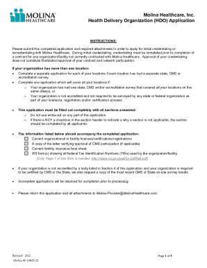 Molina Healthcare HDO Application - Blank Fillable Template | Fill Out ...
