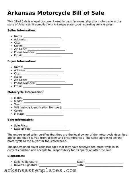 Free Arkansas Motorcycle Bill of Sale Template u003e PDF Form