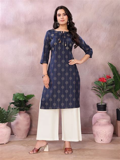 Cotton Printed Straight Knee Length Kurta - Rangita