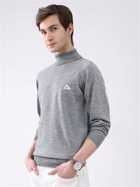 Buy Men Grey Solid Turtle Neck Full Sleeve Pullover Online in India ...
