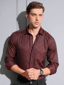 LOCOMOTIVE Men Self Design Casual Maroon Shirt - Buy LOCOMOTIVE Men ...