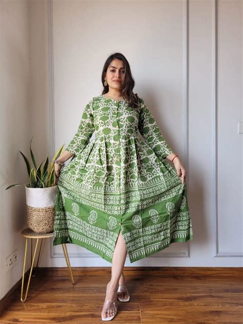 Blue Bagru Print Summer Cotton Dress| Summer Cotton Dress | Jhakhas