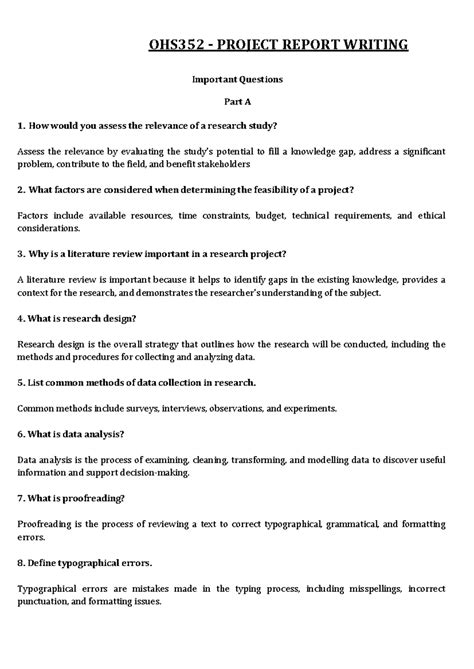 OHS352 - Project Report Writing CIA 2 - Key Concepts and Questions ...