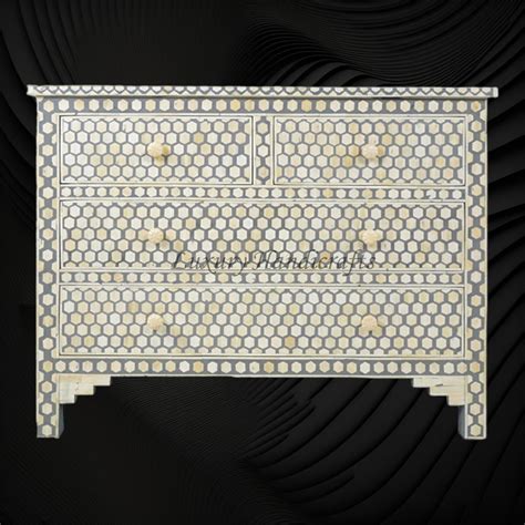 Bone Inlay Chest of Drawers Inverse Hexagon Grey – Luxury Handicrafts