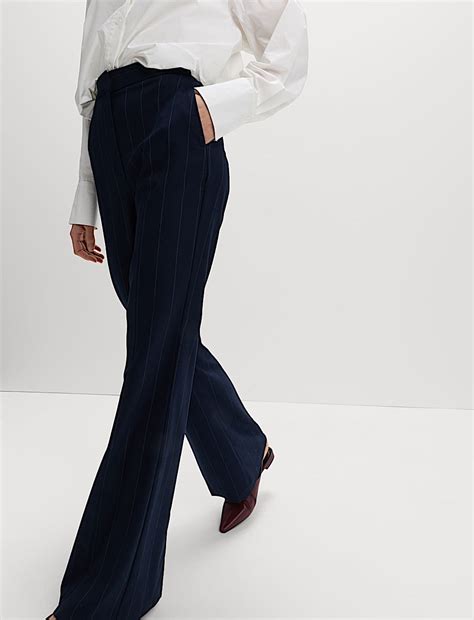 Buy Striped Slim Fit Flare Trousers at Marks & Spencer