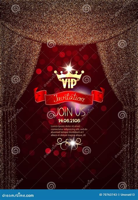 Elegant VIP Invitation Card with Gold Sparkling Absrtacr Curtains Stock ...