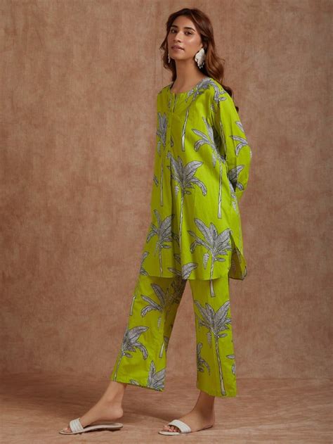 Buy Green Printed Cotton Co-ord Set- Set of 2 | VJ127JULY101/KP/LIME ...