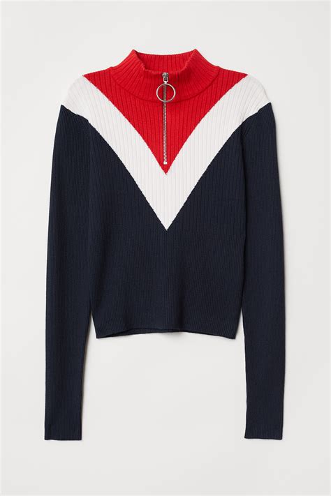 Rib-knit jumper - Dark blue/Block-coloured - Ladies | H&M IN