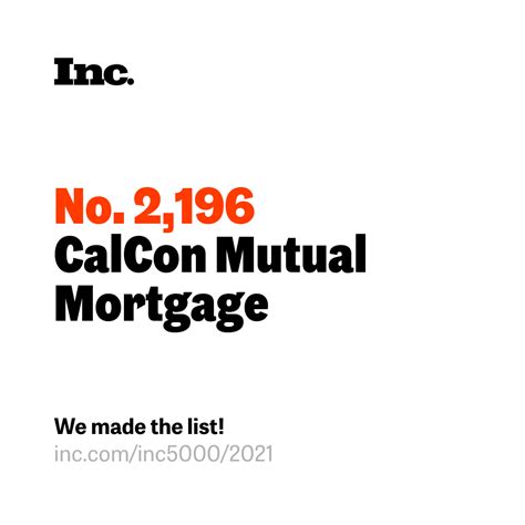 CalCon Mutual Mortgage is a 2021 Inc. 5000 honoree
